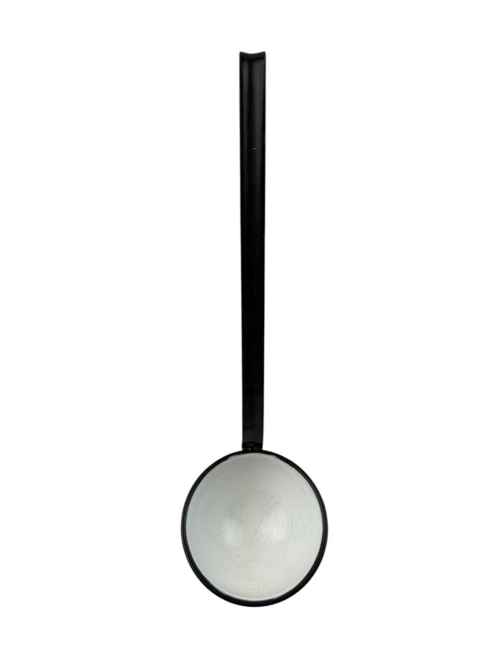 *Vintage White/Black Enamelware Dipper Ladle  12" Handle Mid Century Utensil